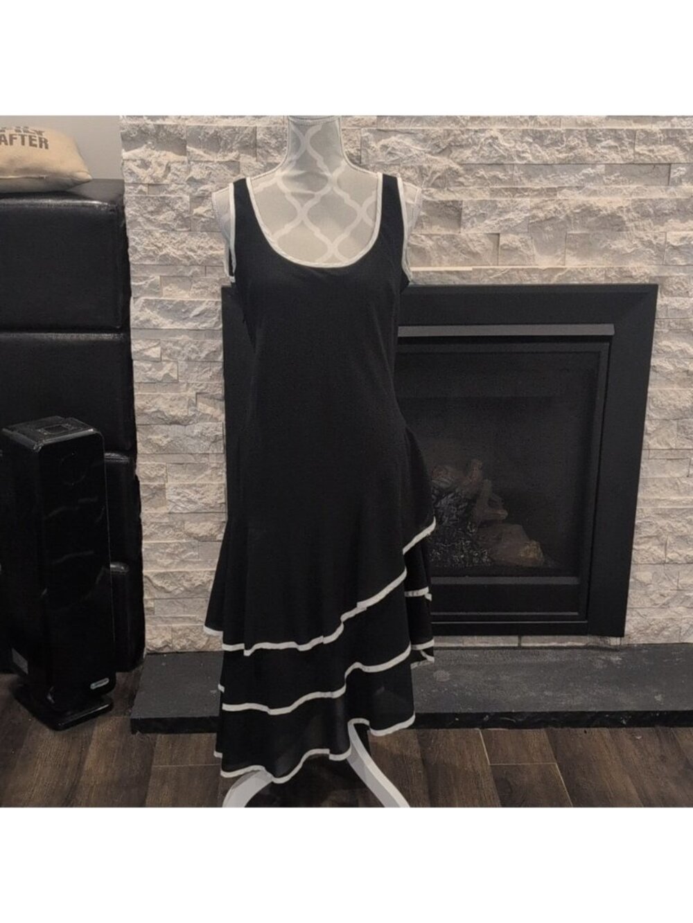 Citrine Sleeveless Black With White Trim With Layered Ruffled Salsa Style Dress